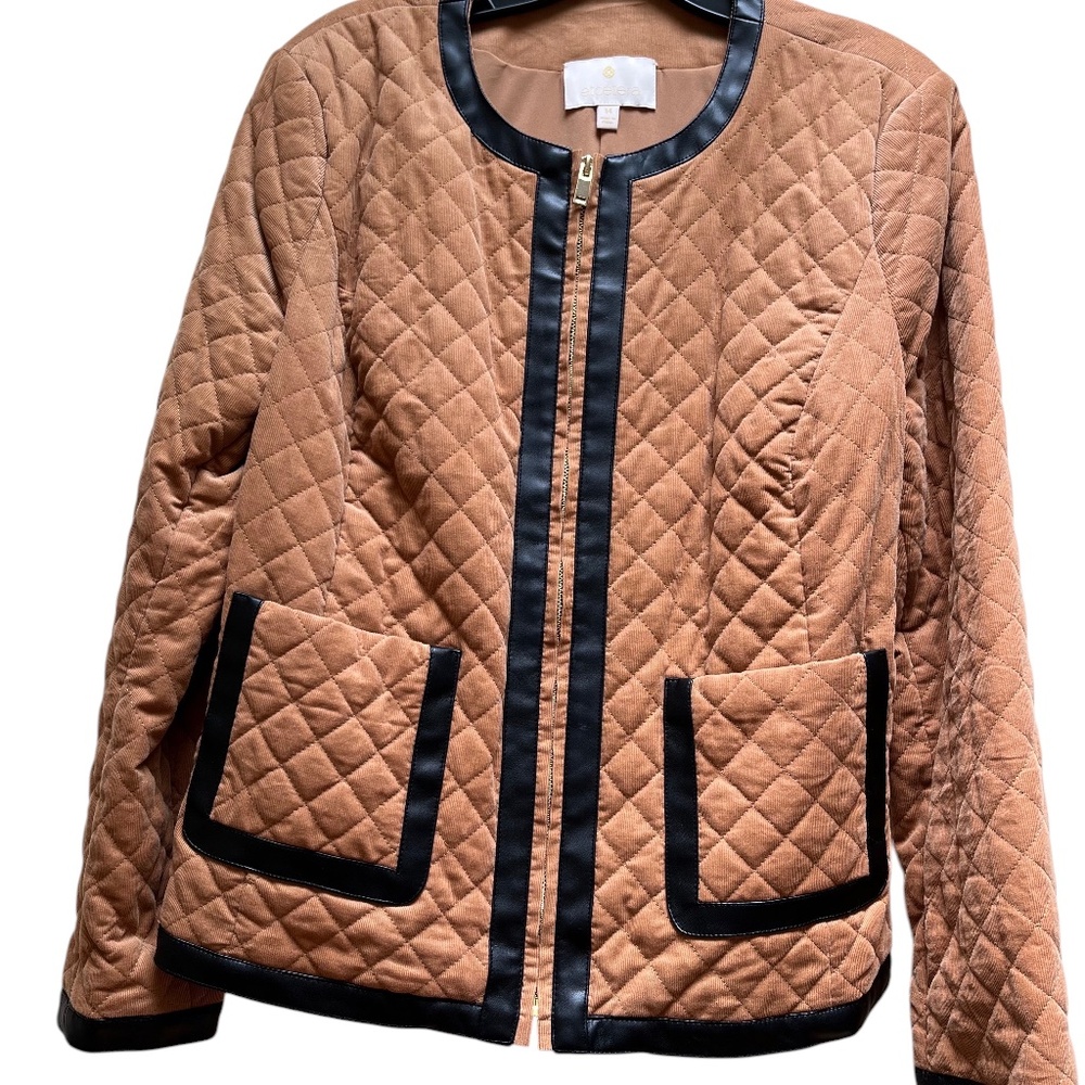 Etcetera by Carlisle Quilted Corduroy trim jacket sz 14, copper color
